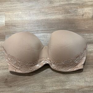 Victoria's Secret Lace-Trimmed Nude Strapless Bra